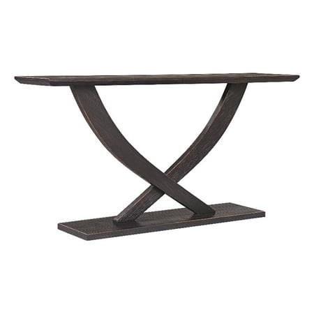 Pemberly Row 57" Console Table w/ Cross Leg Design & Pedestal Base in Black Wood