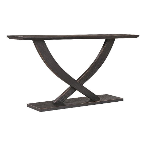 Pemberly Row 57" Console Table w/ Cross Leg Design & Pedestal Base in Black Wood