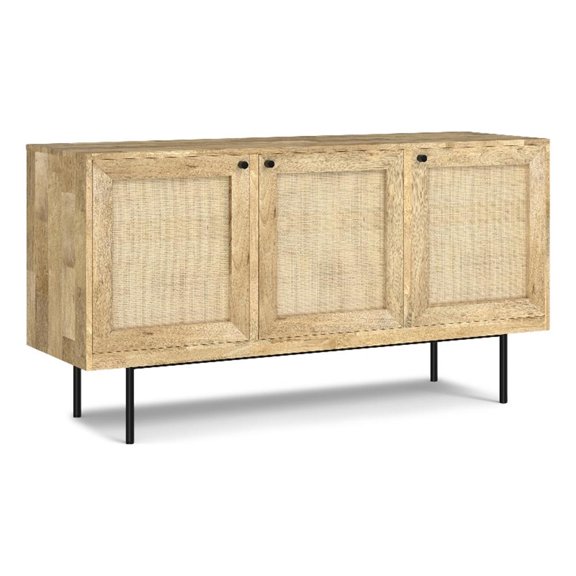 Pemberly Row 57" Sideboard Buffet in Natural Mango Wood with Woven Raffia