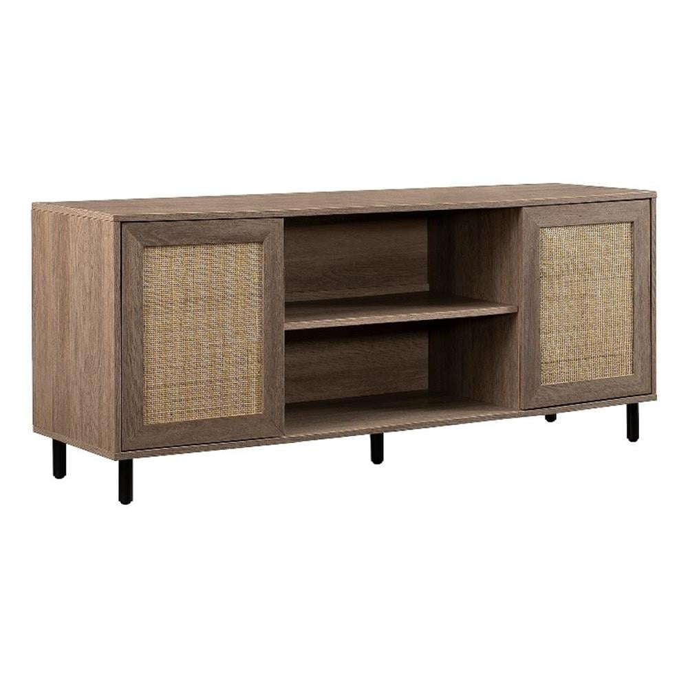 Driftwood Brown 58" Rattan Door TV Stand with Cabinet