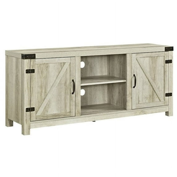 Pemberly Row 58" Farmhouse Barn Door TV Stand Console in Rustic White Oak