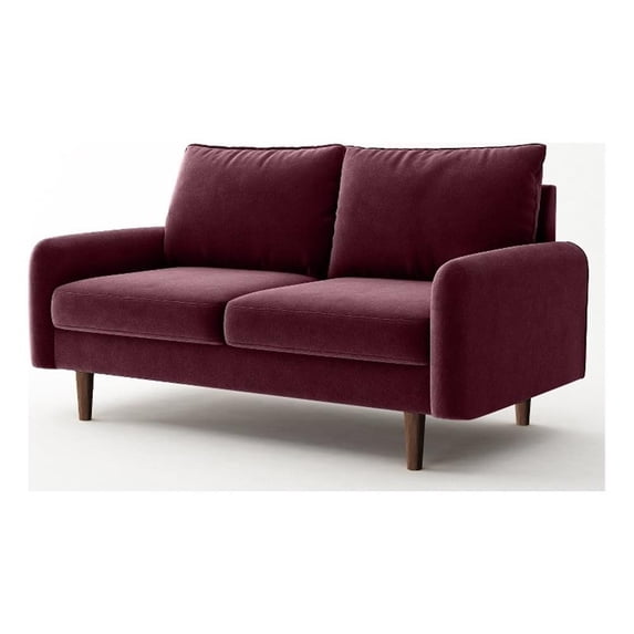 Pemberly Row 58" Round Arm Upholstered Velvet Loveseat in Red