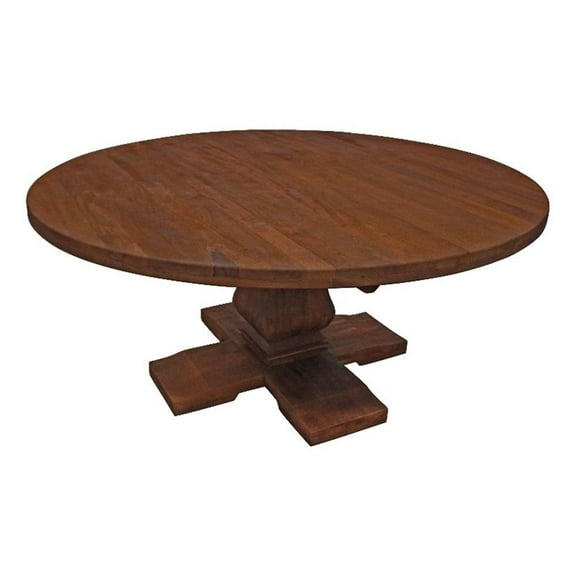 Pemberly Row 58" Round Mango Wood Farmhouse Table for 6 in Natural Cinnamon