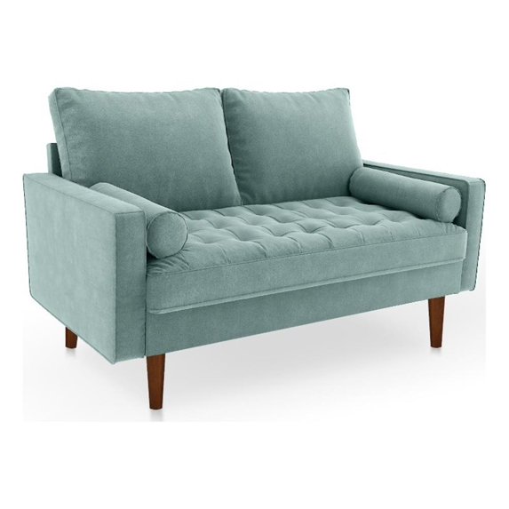 Pemberly Row 58" Upholstered Velvet Loveseat in Grayish Cyan Green