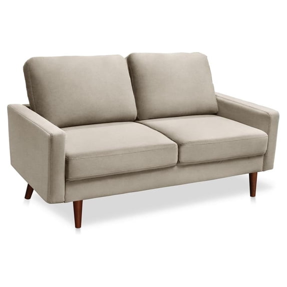 Pemberly Row 58" Upholstered Velvet Loveseat with Square Arms in Ivory