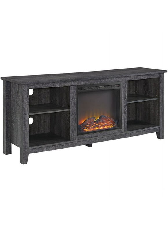 Pemberly Row 58" Wooden TV Stand with Fireplace in Charcoal Gray