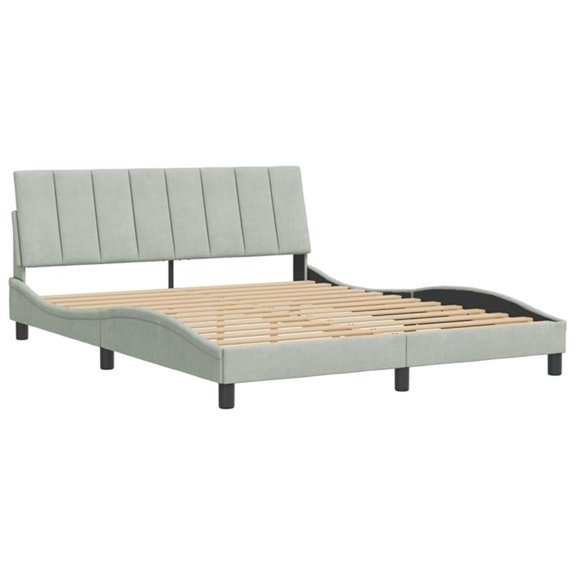 Pemberly Row 59.8"x79.9" Bed Frame without Mattress in Light Gray Velvet