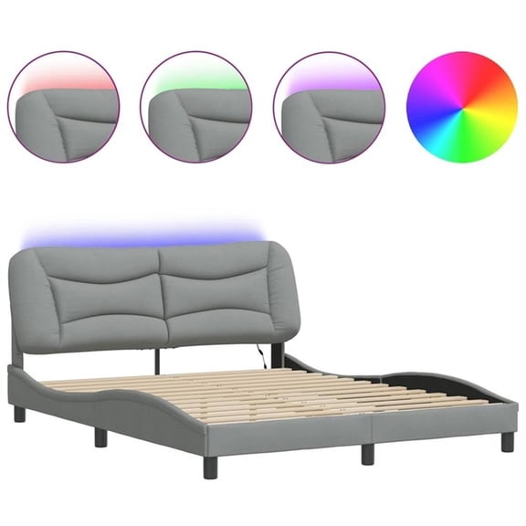 Pemberly Row 59.8"x79.9" Light Gray Fabric Bed Frame with LED without Mattress