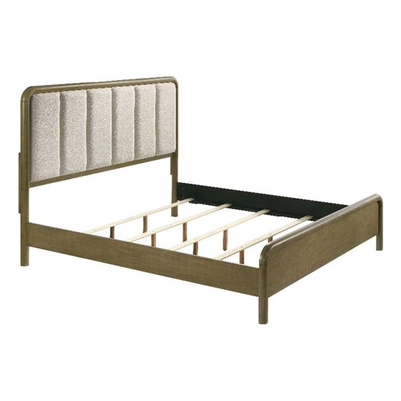 Pemberly Row 59 Inch Boucle Upholstered Queen Panel Bed in Nutmeg