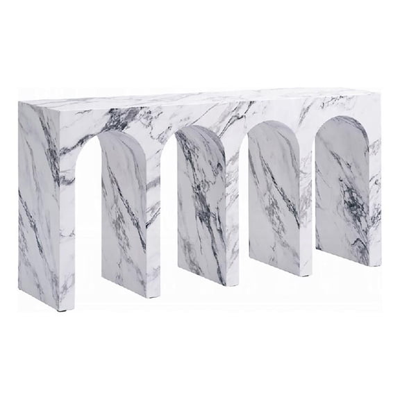 Pemberly Row 59 Inch Console Table White Marble Faux Stone Arched Design