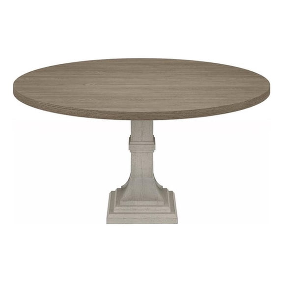 Pemberly Row 59" Round White and Gray Engineered Wood Dining Table with Pedestal
