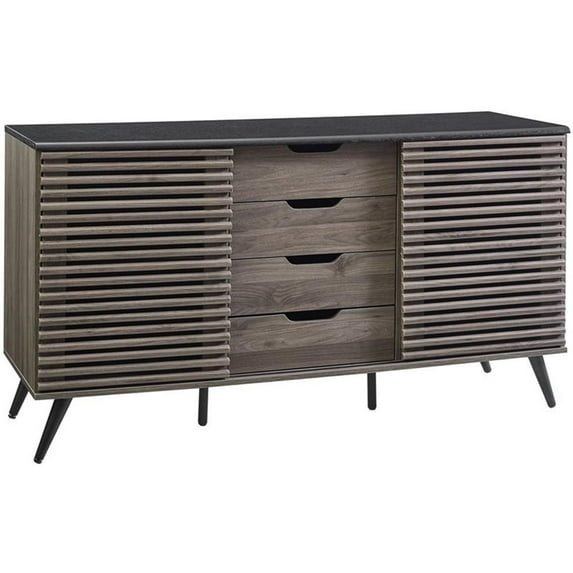 Pemberly Row 59" Sliding Door 4-Drawer Sideboard in Ebony/Slate Gray