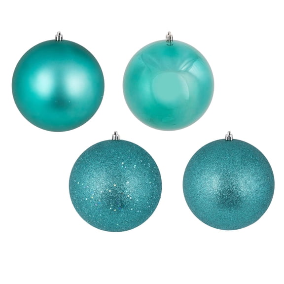 Pemberly Row 6" 4-Finish Ball Ornament Assortment in Teal Blue (Set of 4)