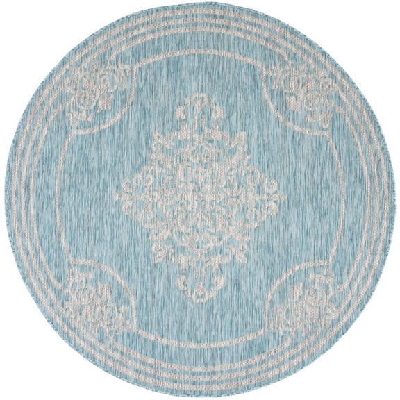 Pemberly Row 6'7" Round Area Rug in Aqua and Gray for Any Room
