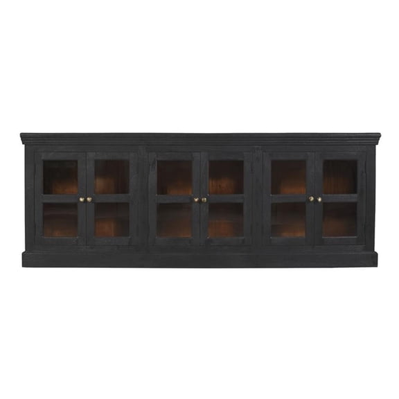 Pemberly Row 6-Door Mango Solid Wood & Glass Sideboard in Charcoal Gray