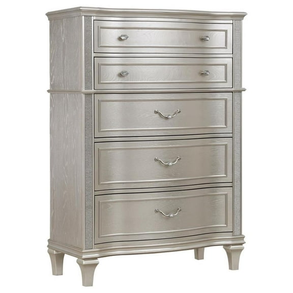 Pemberly Row 6-Drawer Curved Front Bedroom Chest in Silver Oak