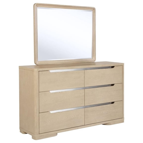 Pemberly Row 6-Drawer Dresser and Mirror Set in Light Elm Finish