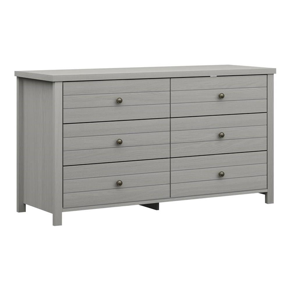 Gray Farmhouse Double Dresser with Metal Knobs