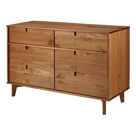 Pemberly Row 6 Drawer Mid Century Modern Wood Dresser in Caramel