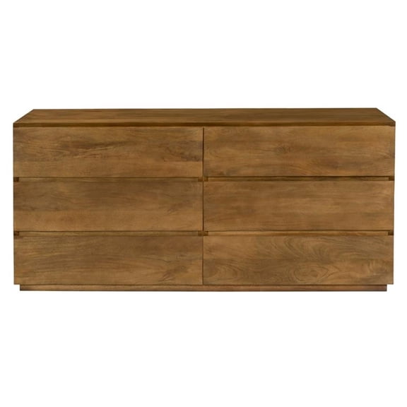 Pemberly Row 6-Drawer Solid Mango Wood Dresser in Spice Tan Finish
