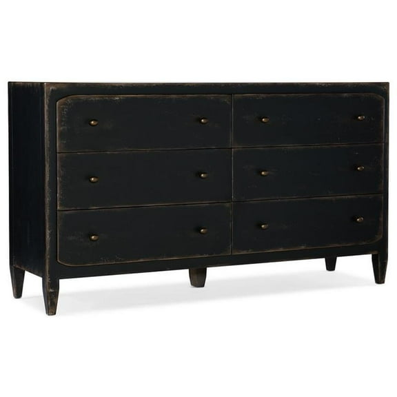 Pemberly Row 6-Drawer Wood Dresser in Distressed Black Finish