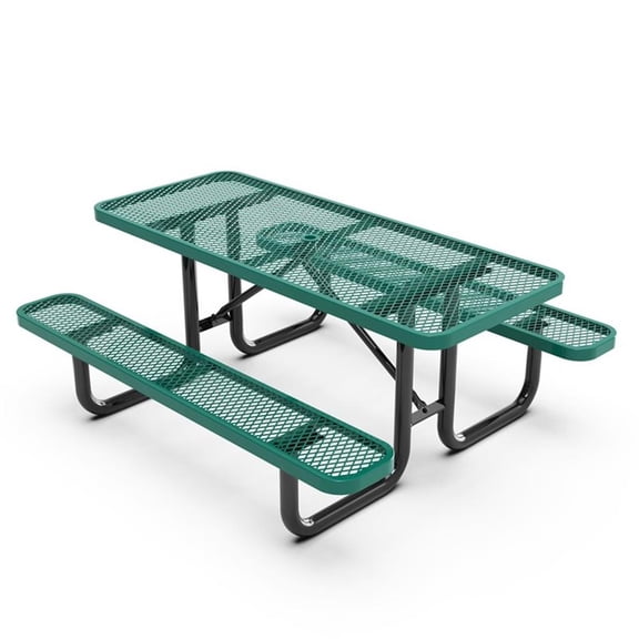 Pemberly Row 6' Expanded Mesh Metal Picnic Table with Anchors in Green