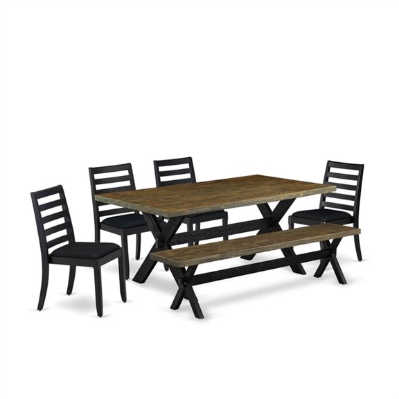 Pemberly Row 6-Piece Dining Set with Bench and Chairs in Jacobean Black