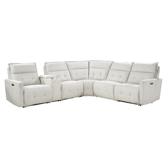 Pemberly Row 6-Piece Fabric Modular Power Reclining Sectional in White