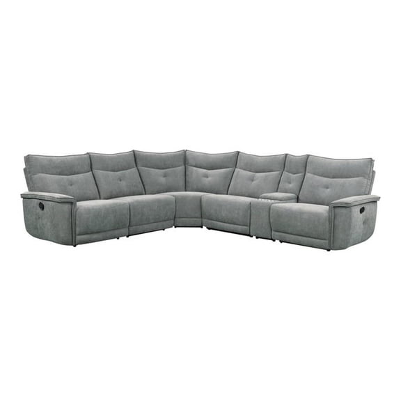 Pemberly Row 6-Piece Fabric Sectional with 3 Recliners and Console in Dark Gray