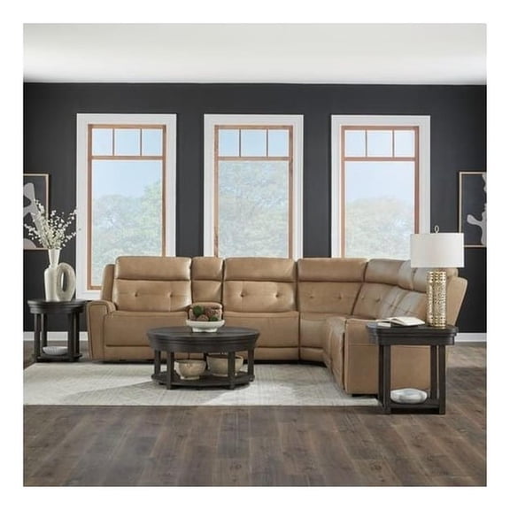 Pemberly Row 6 Piece Power Reclining Sectional in York Sand Leather