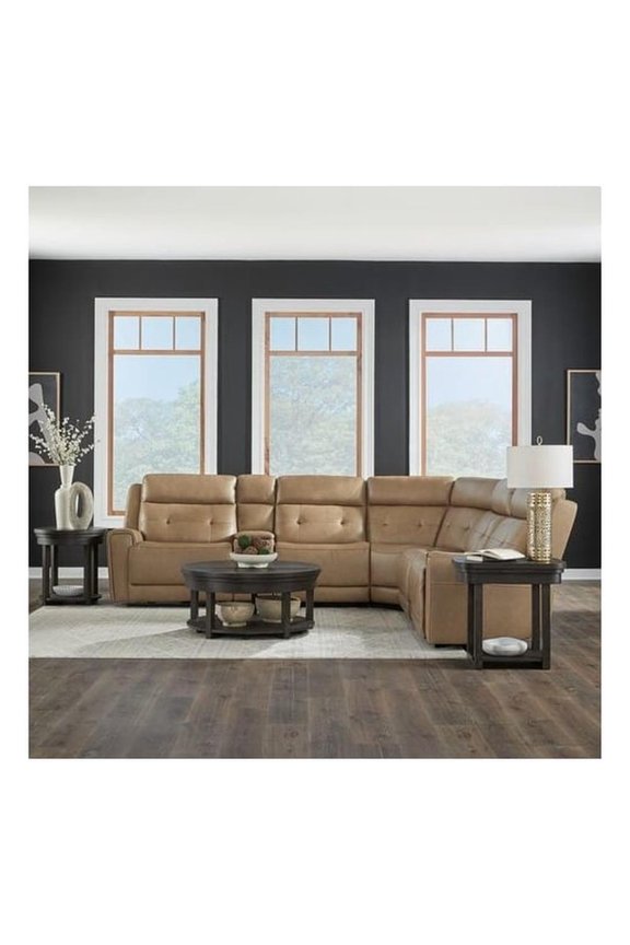 6 Piece Power Reclining Sectional in York Sand Leather