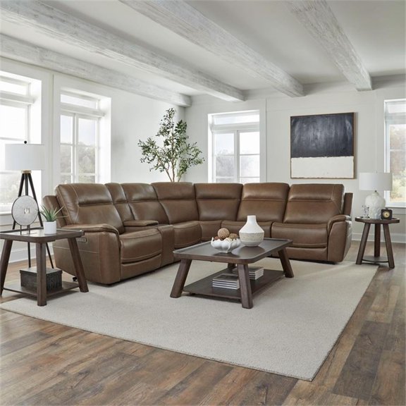 Pemberly Row 6 Piece Power Reclining Sectional with Zero Gravity in Brown