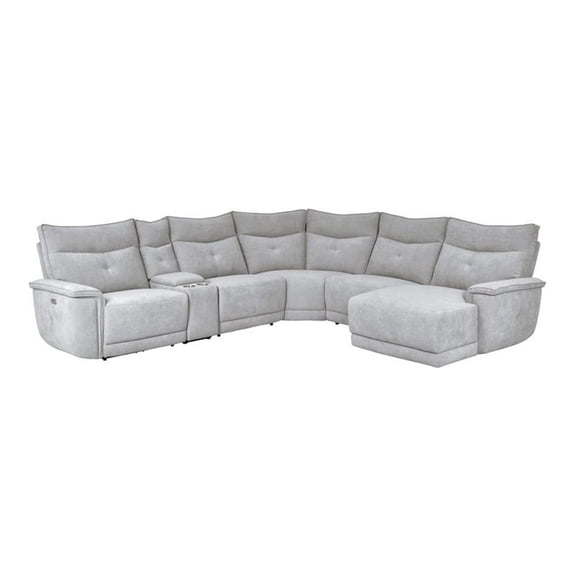 Pemberly Row 6-Piece Power Sectional with 2 Recliners USB Console in Mist Gray