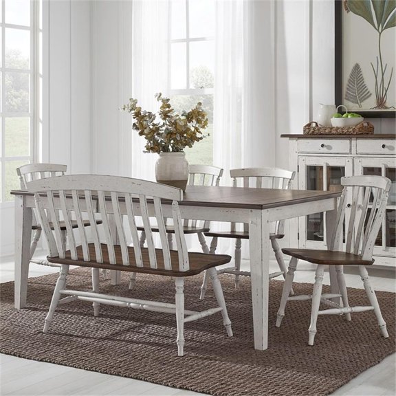 Pemberly Row 6 Piece Rectangular Dining Table Set in Graphite & Whitestone