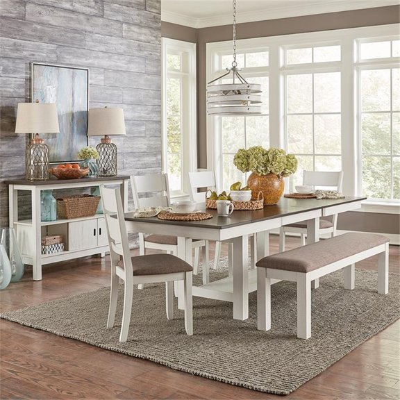 Pemberly Row 6 Piece Trestle Table Set with Refractory Leaves in White