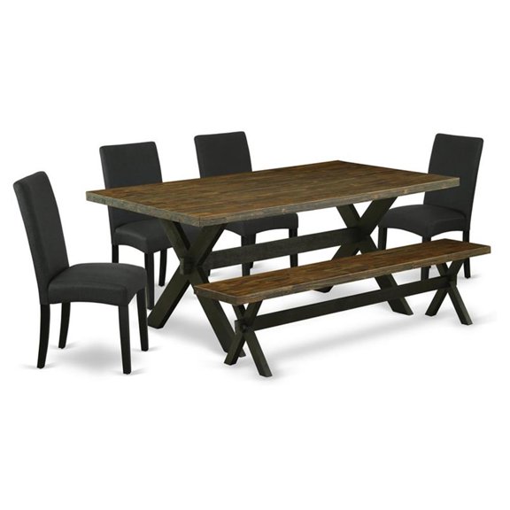 Pemberly Row 6-Piece Wood Dinette Set with Bench Jacobean/Black Finish