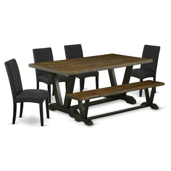 Pemberly Row 6-Piece Wood Dining Room Set in Jacobean and Black Finish