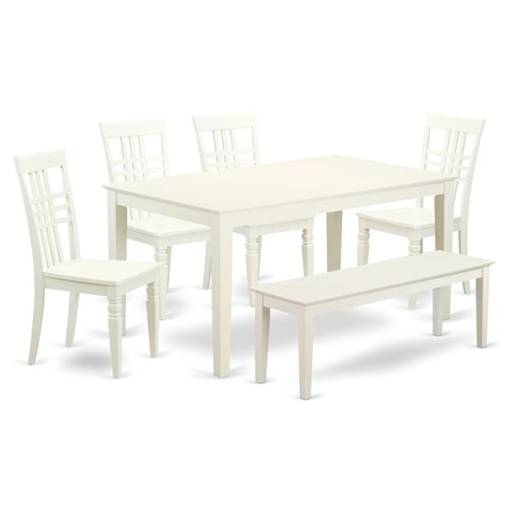 Pemberly Row 6-Piece Wood Dining Room Set with Bench in Linen White