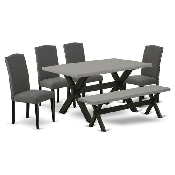 Pemberly Row 6-Piece Wood Dining Set with Bench in Black & Dark Gotham Gray