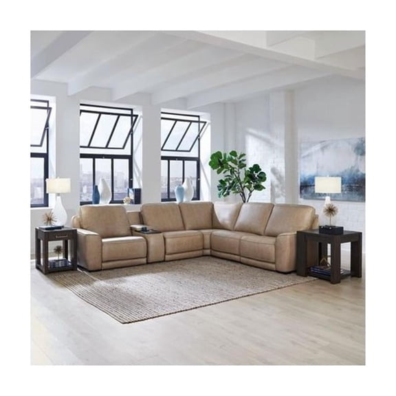 Pemberly Row 6 Piece Zero Wall Power Reclining Sectional in Oatmeal Leather