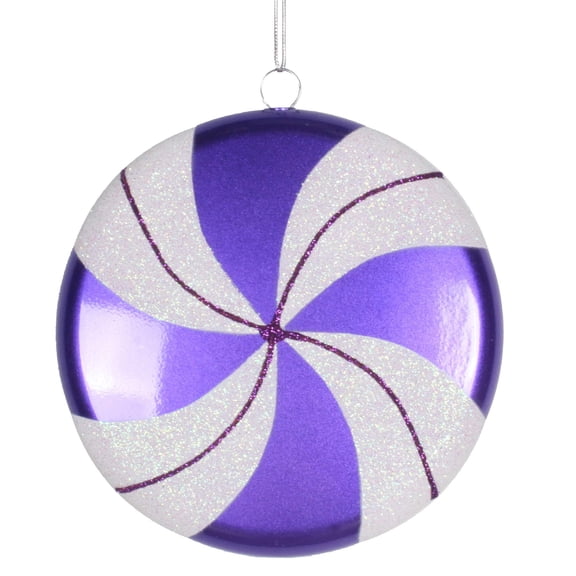 Pemberly Row 6" Plastic Swirl Flat Candy Christmas Ornament in Purple/White