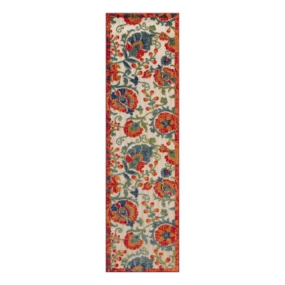 Pemberly Row 6' Runner Red Multicolor Fabric Farmhouse Area Rug (6' Runner)