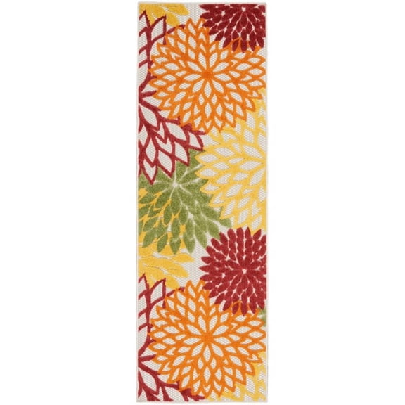 Pemberly Row 6' Runner Red Multicolored Fabric Tropical Area Rug (6' Runner)