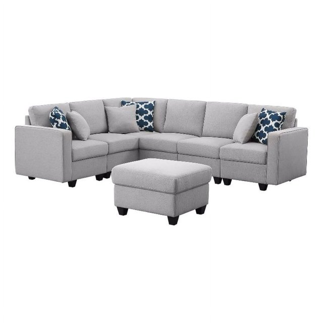 Pemberly Row 6 Seat Reversible Modular Sectional Sofa with Ottoman ...