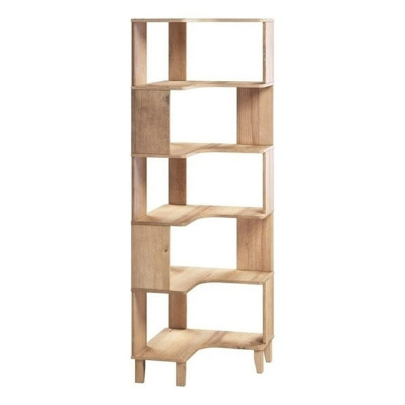 Pemberly Row 6-Tier Natural Oak Modern Mid Century Corner Bookcase