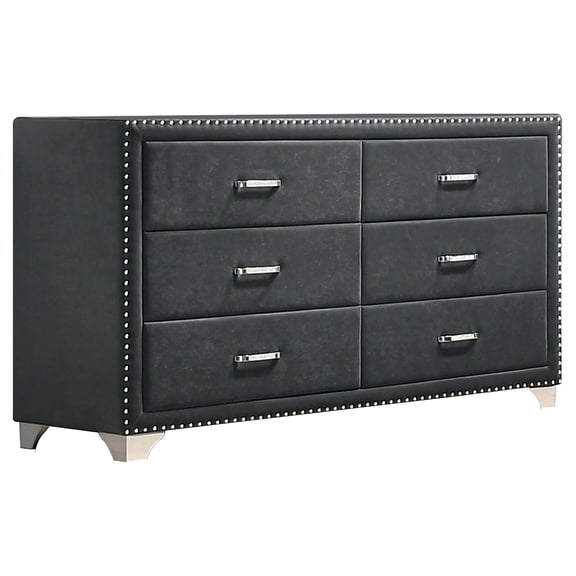 Pemberly Row 6-drawer Contemporary Velvet Upholstered Dresser in Gray