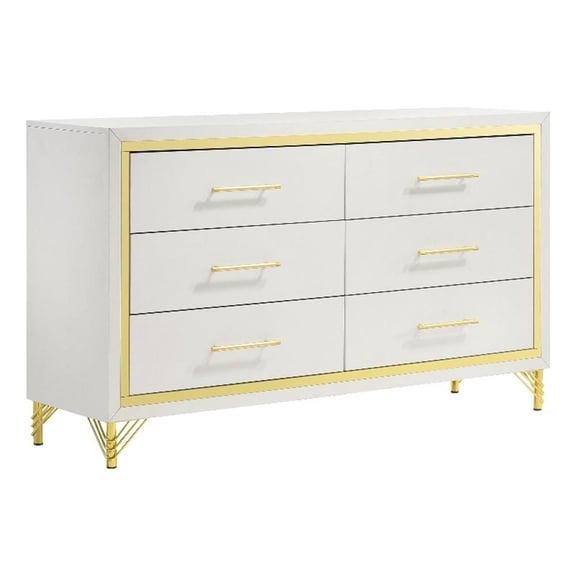 Pemberley Row Melamine Laminate White Bedroom Dresser Rectangular 6-Drawer 58.5" x 15.75" x 33.75" Unassembled
