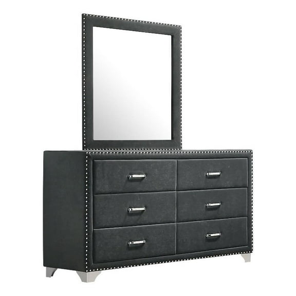 Pemberly Row 6-drawer Velvet Upholstered Dresser with Mirror Gray