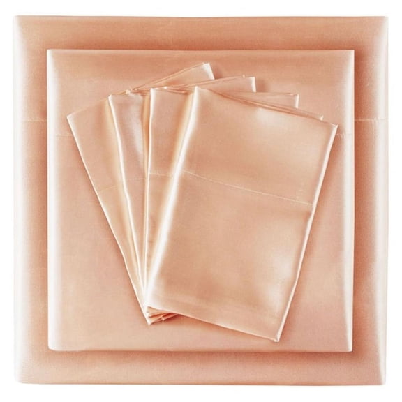 Pemberly Row 6-piece Polyester Satin Sheet Set in Blush Pink