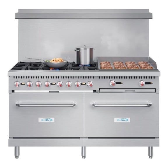 Pemberly Row 60" 6 Burner Commercial LP Range with 24" Griddle in Steel